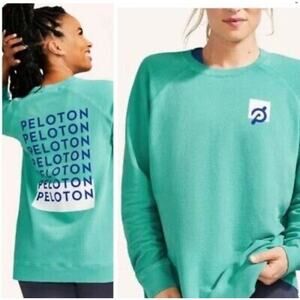 Peloton Terry Cloth Teal Green Graphic Crewneck Pullover Sweatshirt Size Large